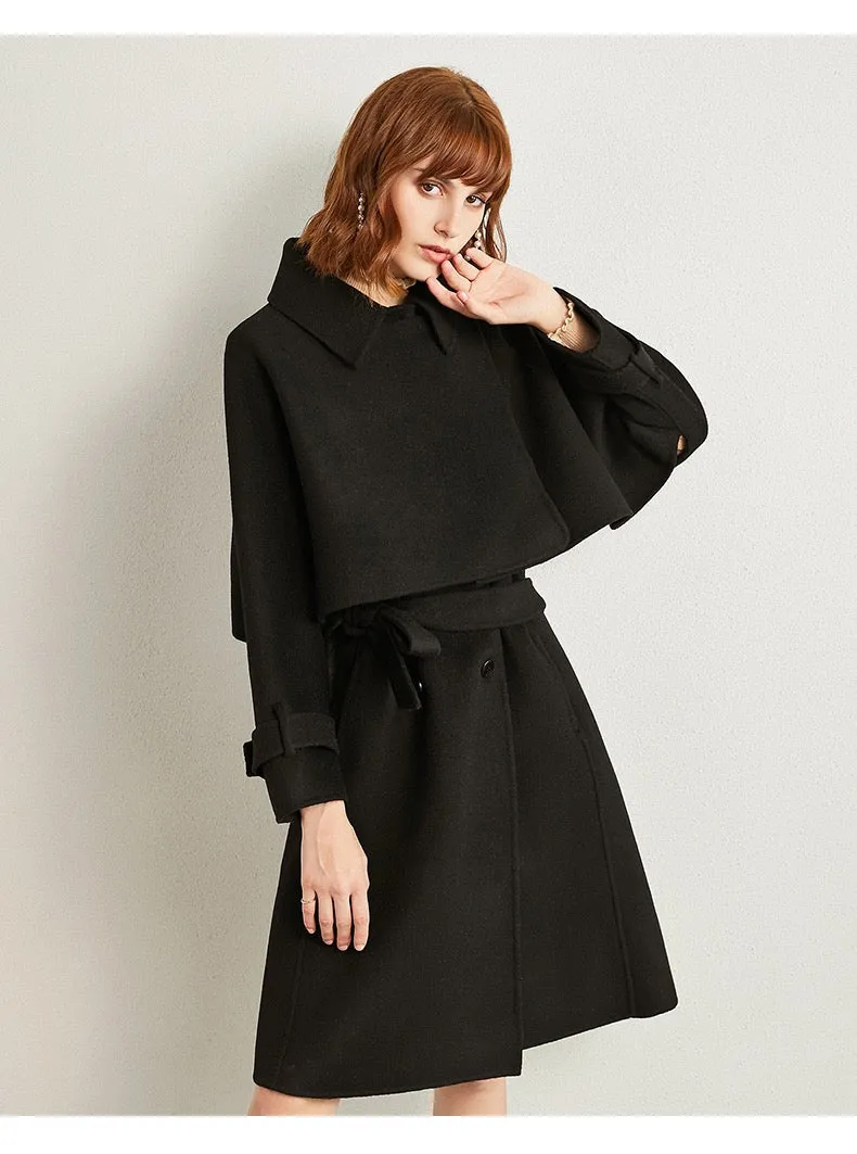 ZABRI high quality luxury winter ladies cloak two piece set wool coat