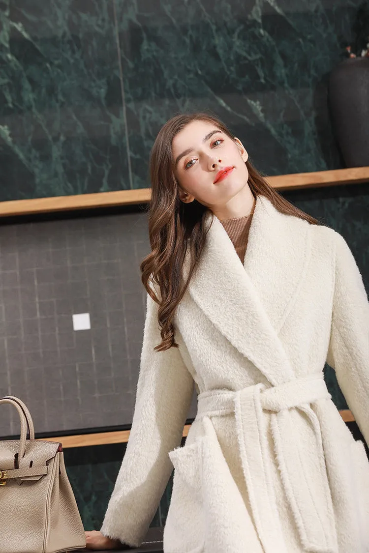 ZABRI peacoat winter ladies warm plus size long  belted alpaca Cashmere wool coat