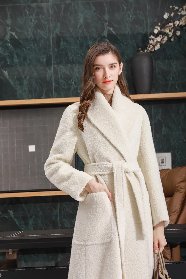 ZABRI peacoat winter ladies warm plus size long  belted alpaca Cashmere wool coat