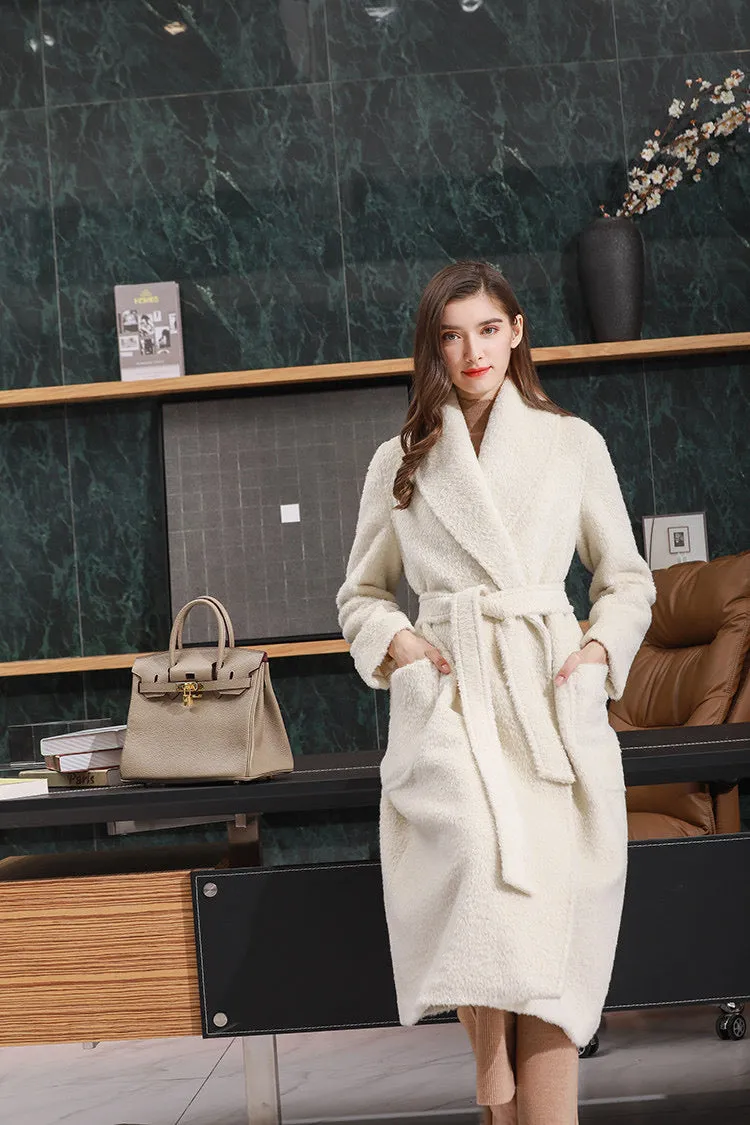 ZABRI peacoat winter ladies warm plus size long  belted alpaca Cashmere wool coat