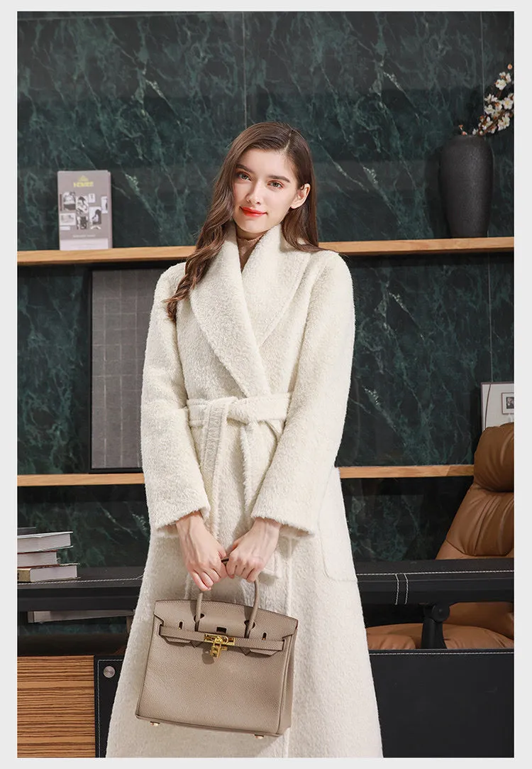 ZABRI peacoat winter ladies warm plus size long  belted alpaca Cashmere wool coat