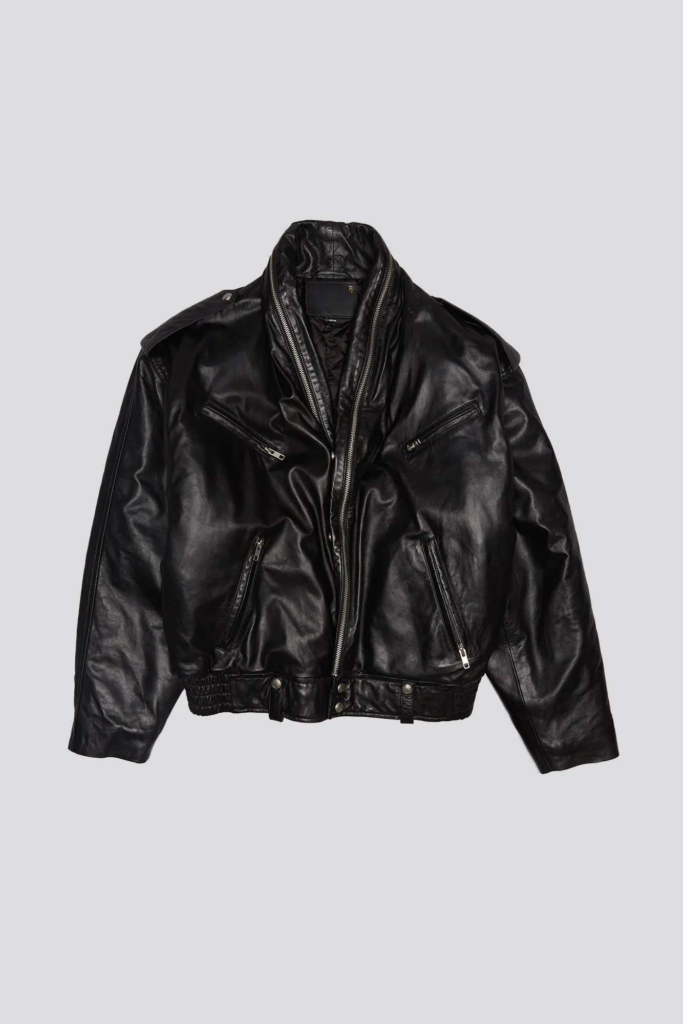 ZIP COLLAR MOTORCYCLE JACKET - BLACK