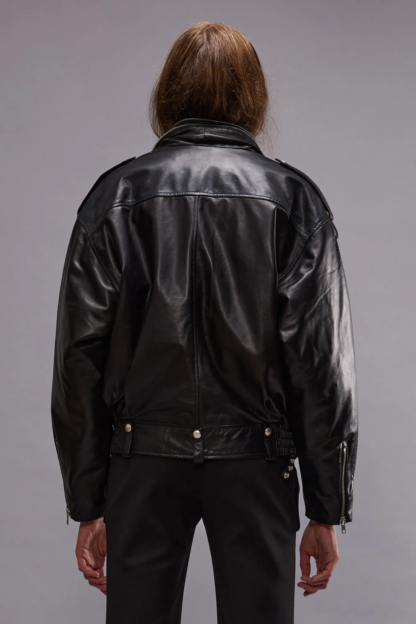 ZIP COLLAR MOTORCYCLE JACKET - BLACK